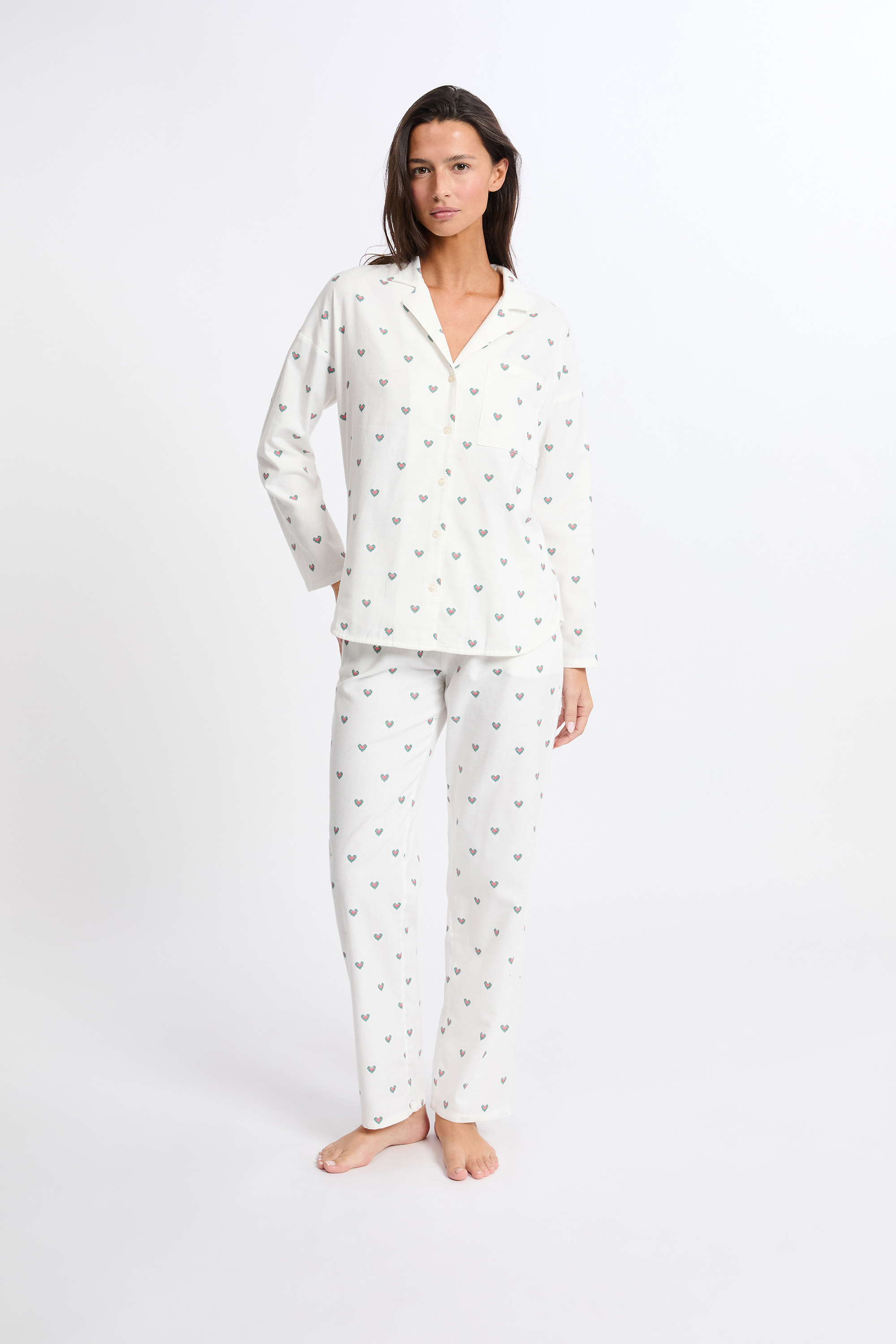 Ensemble de pyjama 2 pièces à motif coeur en coton flanelle