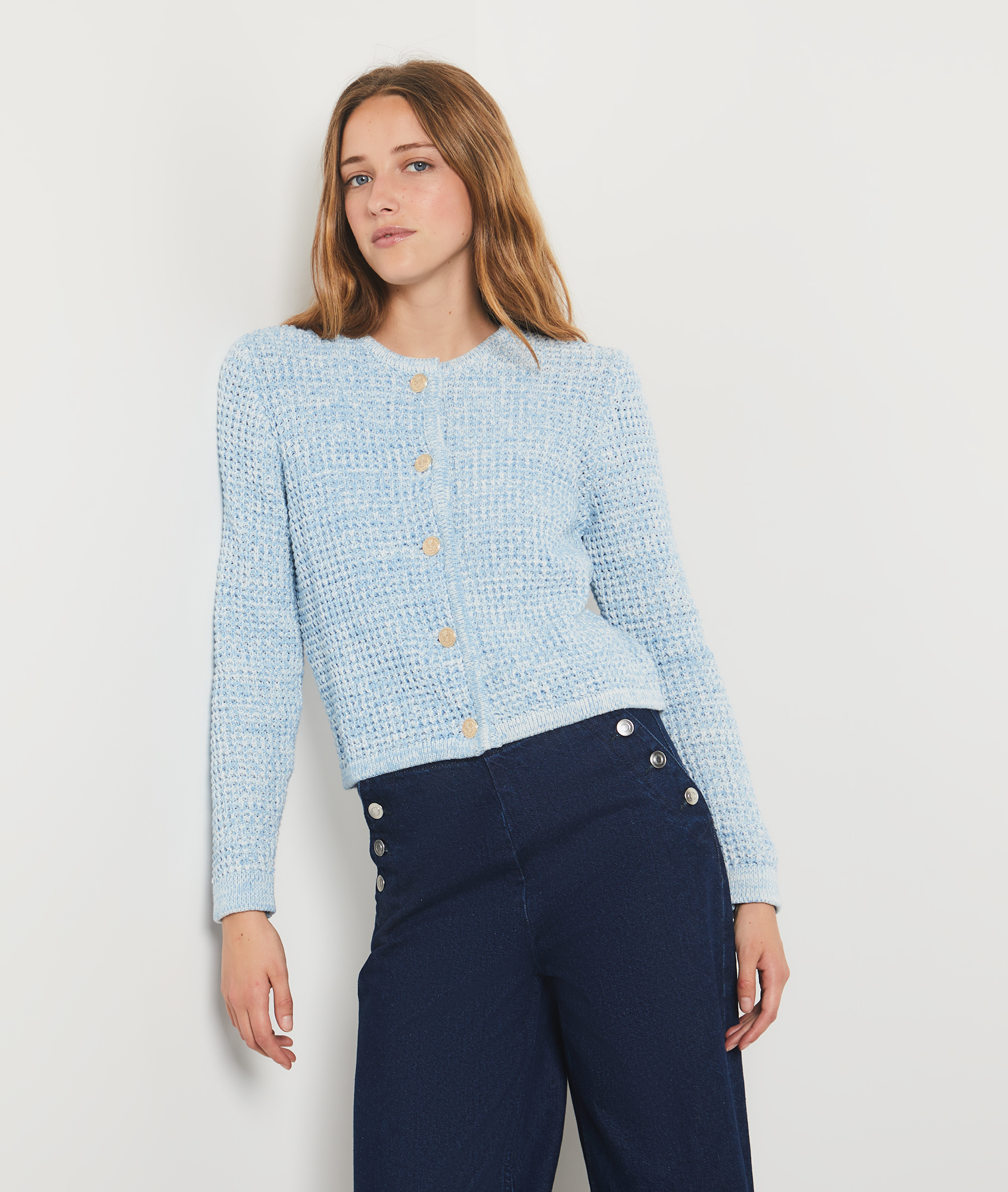 Gilet Pull Boutonné 100% Coton Aventures Des Toiles - Taille 40/42 - Blanc Imprimé Fenêtres
