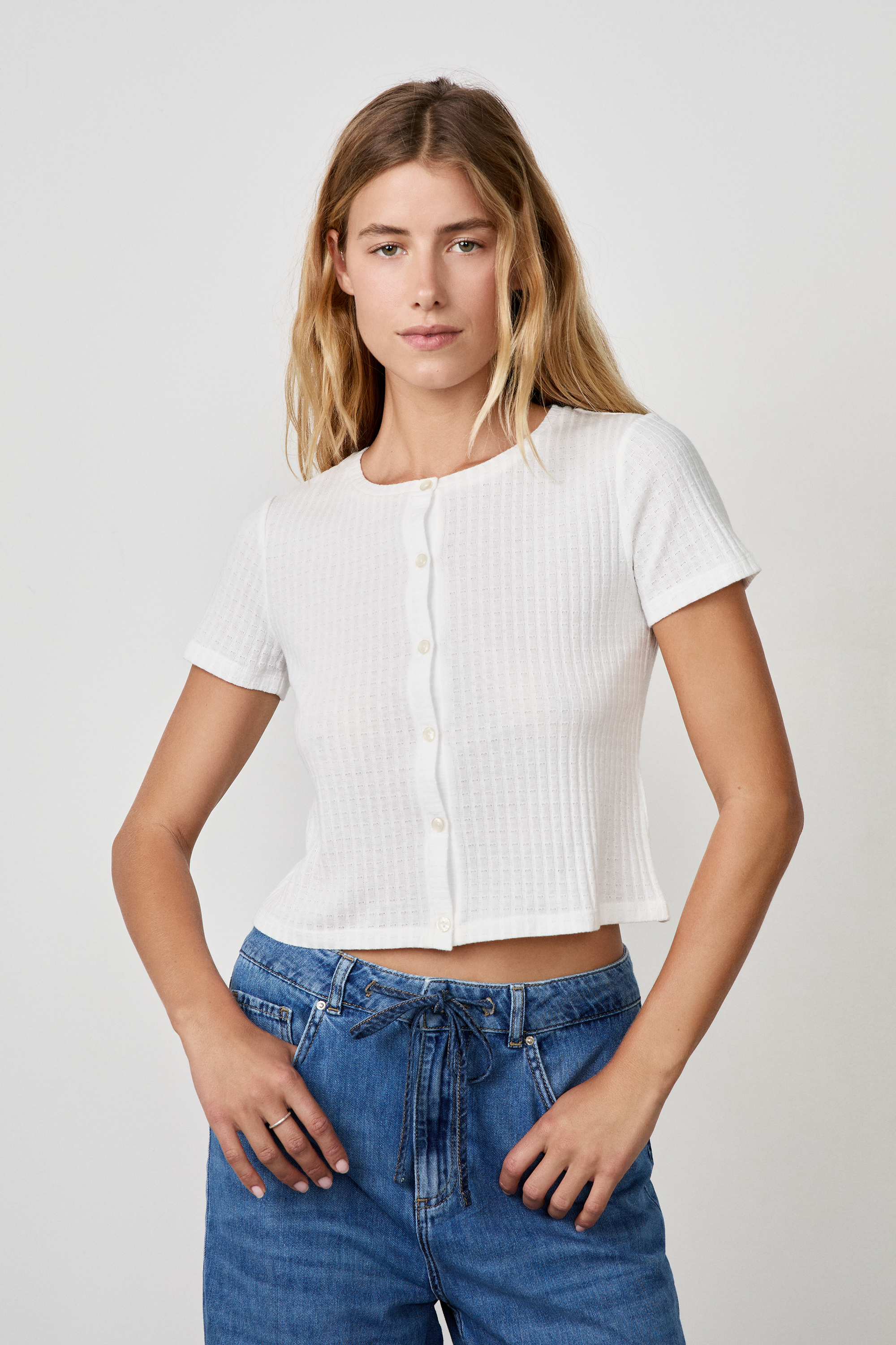 Pull manches courtes boutonné rouge femme | Morgan
