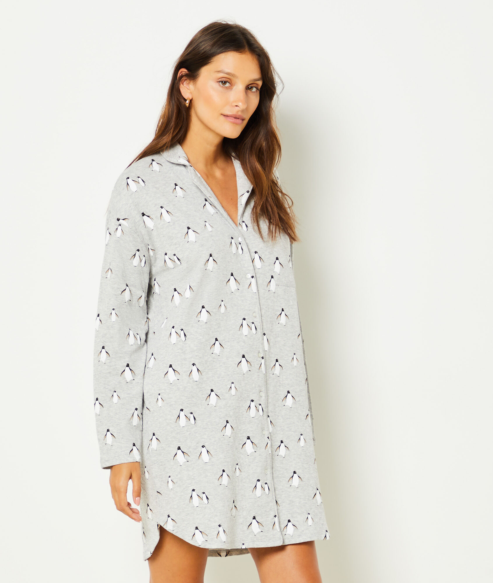 Chemise de nuit imprimée 100 coton NAPIER GRIS CLAIR ETAM