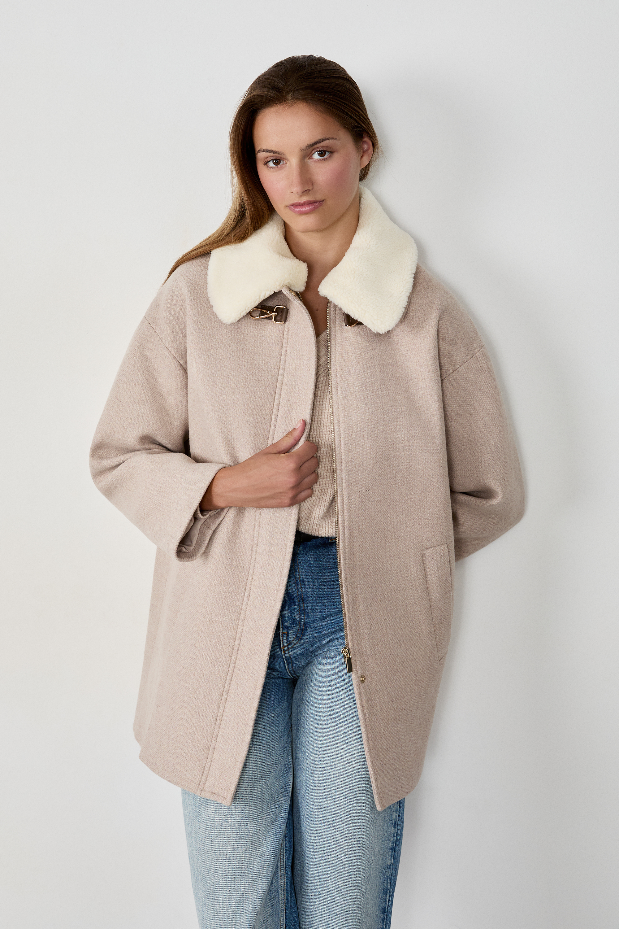 Manteau mi-long à col fausse fourrure avec laine POLYESTER LAINE - ETAM