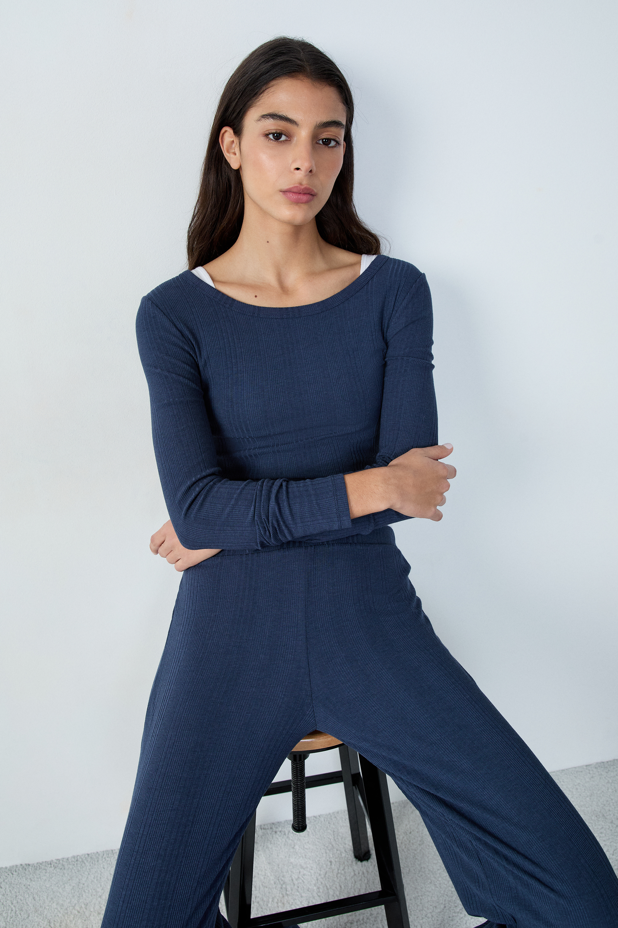 T-shirt manches longues côtelé en coton