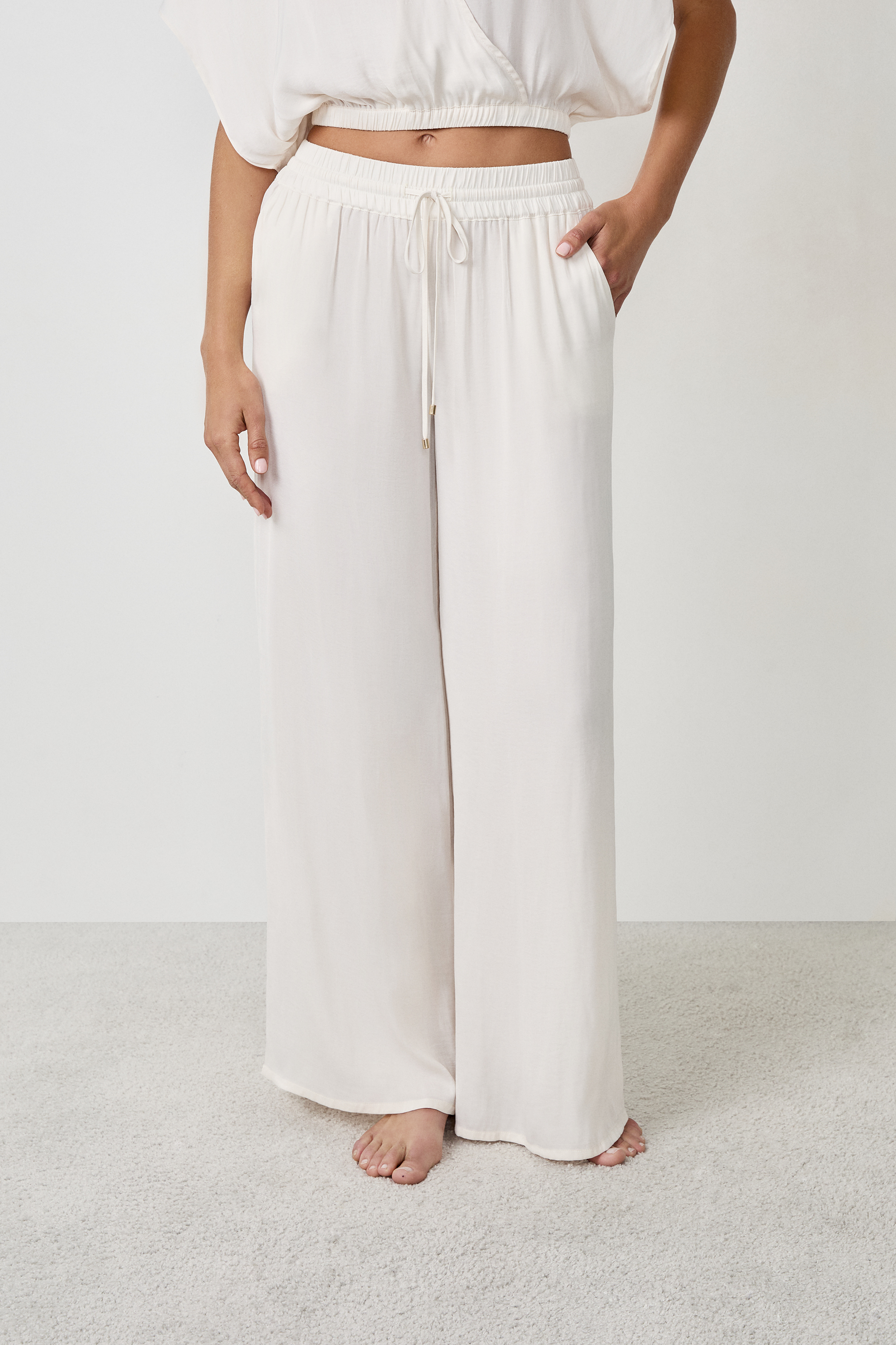 Pantalon satiné coupe large POLYESTER - ETAM