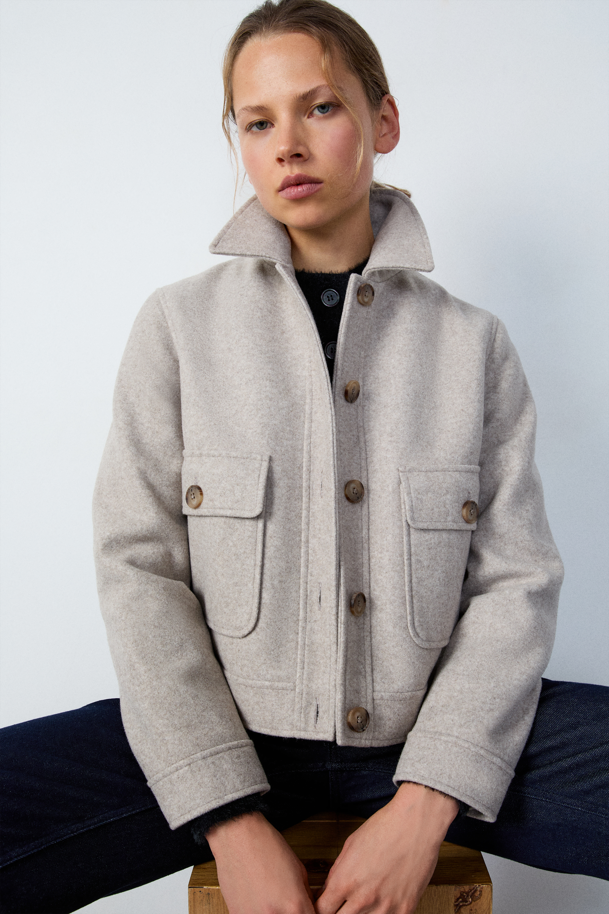 Etam Manteau Femme Beige Laine Veste Courte Avec Poches