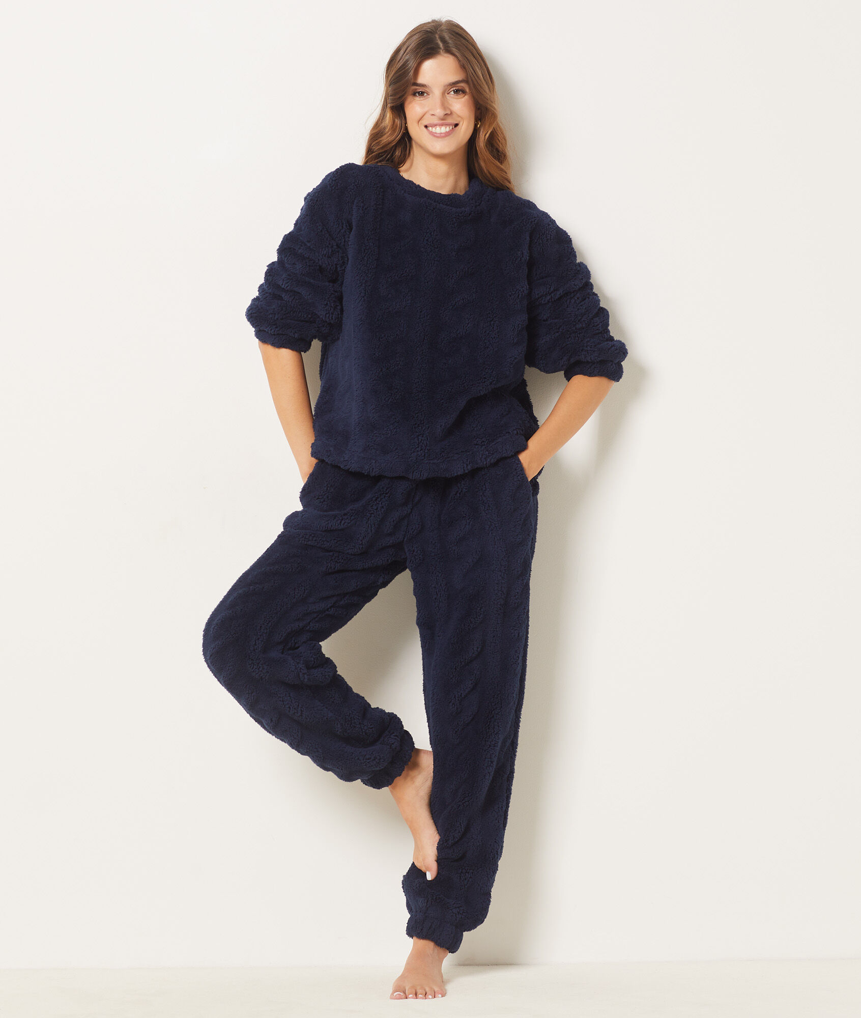 Etam Veste Velours Bleu Nuit Femme Veste Polaire Pyjama Hiver Etam