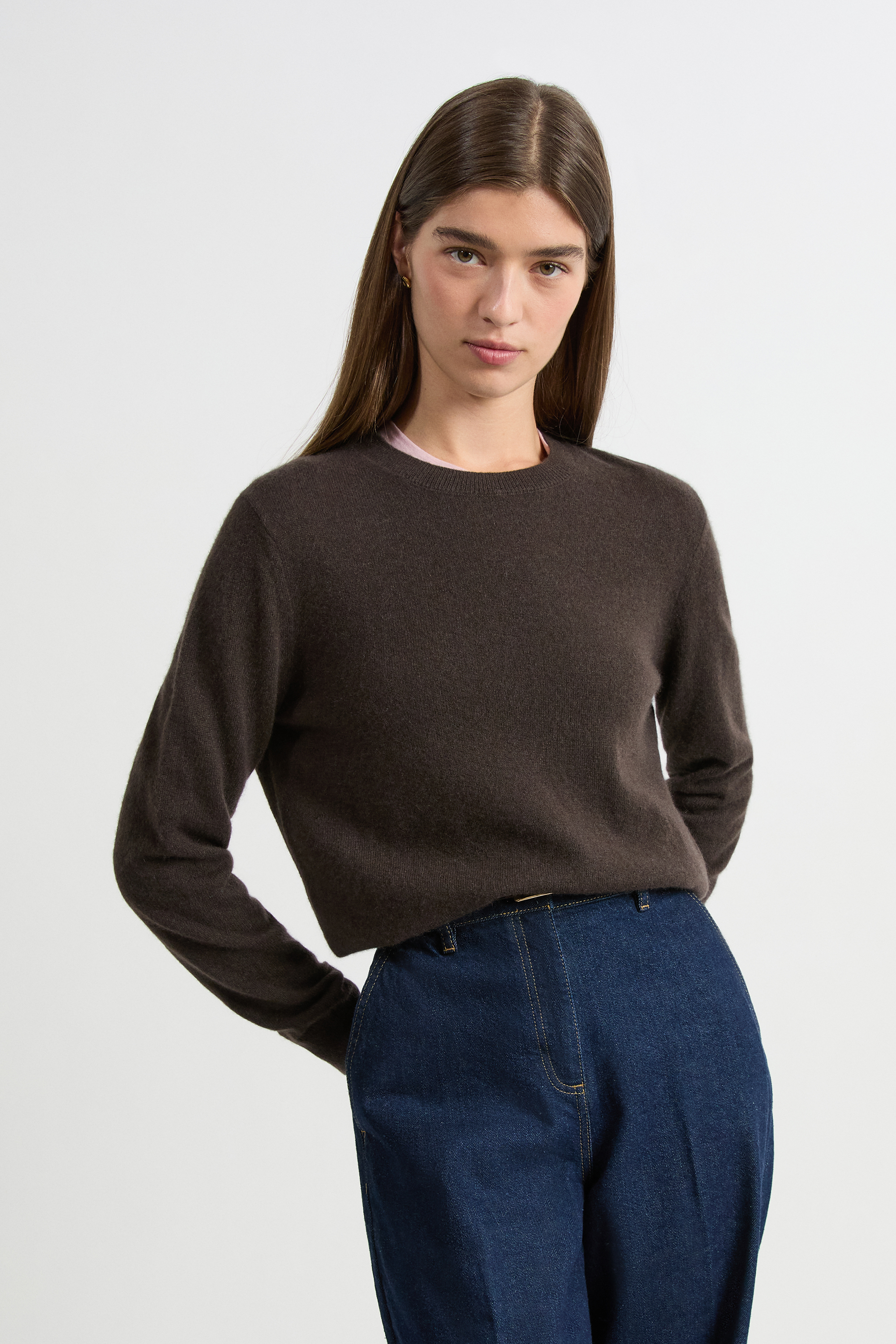 Pull col rond en cachemire LOUISE ROND MARRON - ETAM