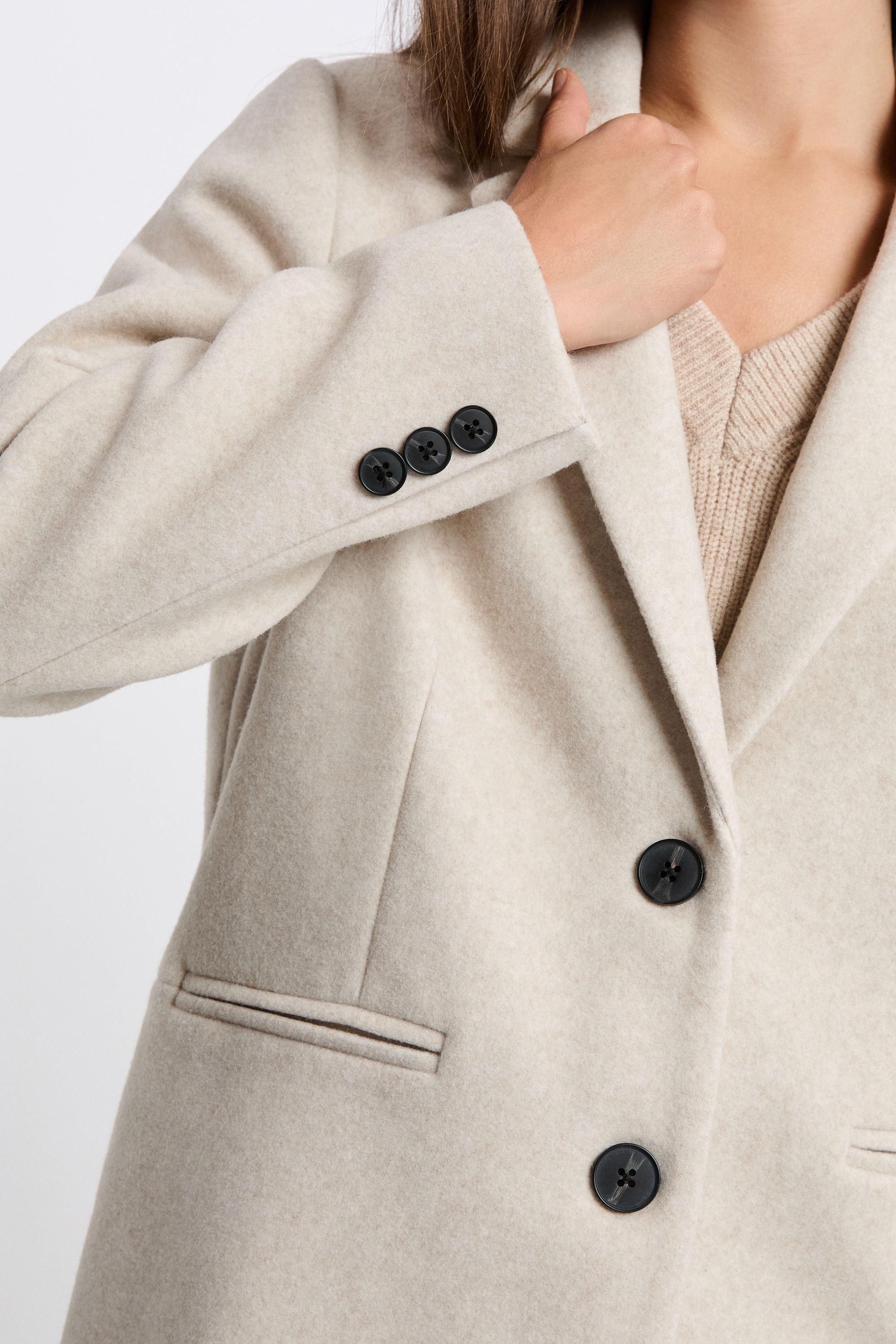 Manteau mi-long coupe droite avec laine VADIM BEIGE ETAM