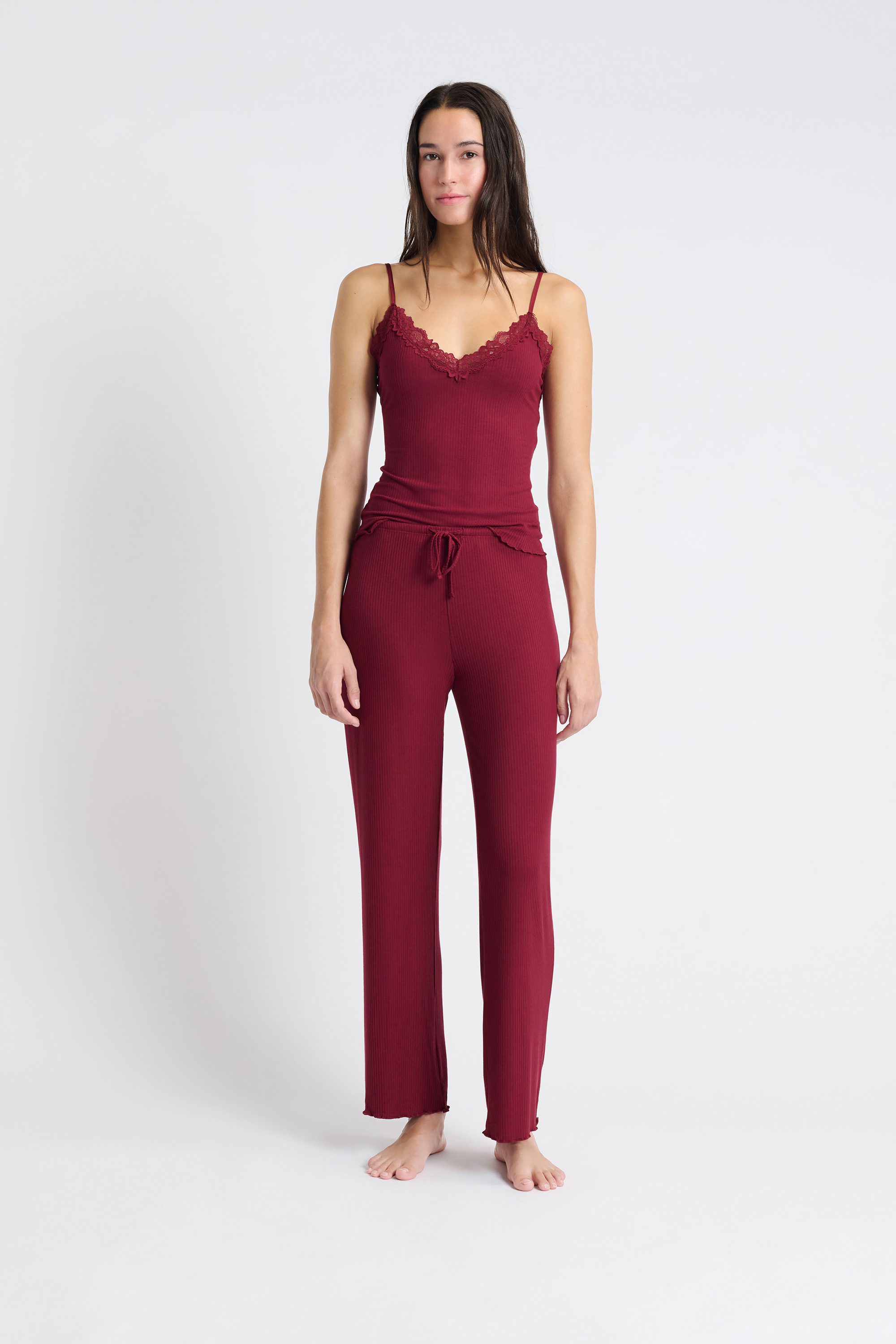 Ensemble de pyjama 2 pièces en maille côtelé détails dentelle POLYESTER - ETAM