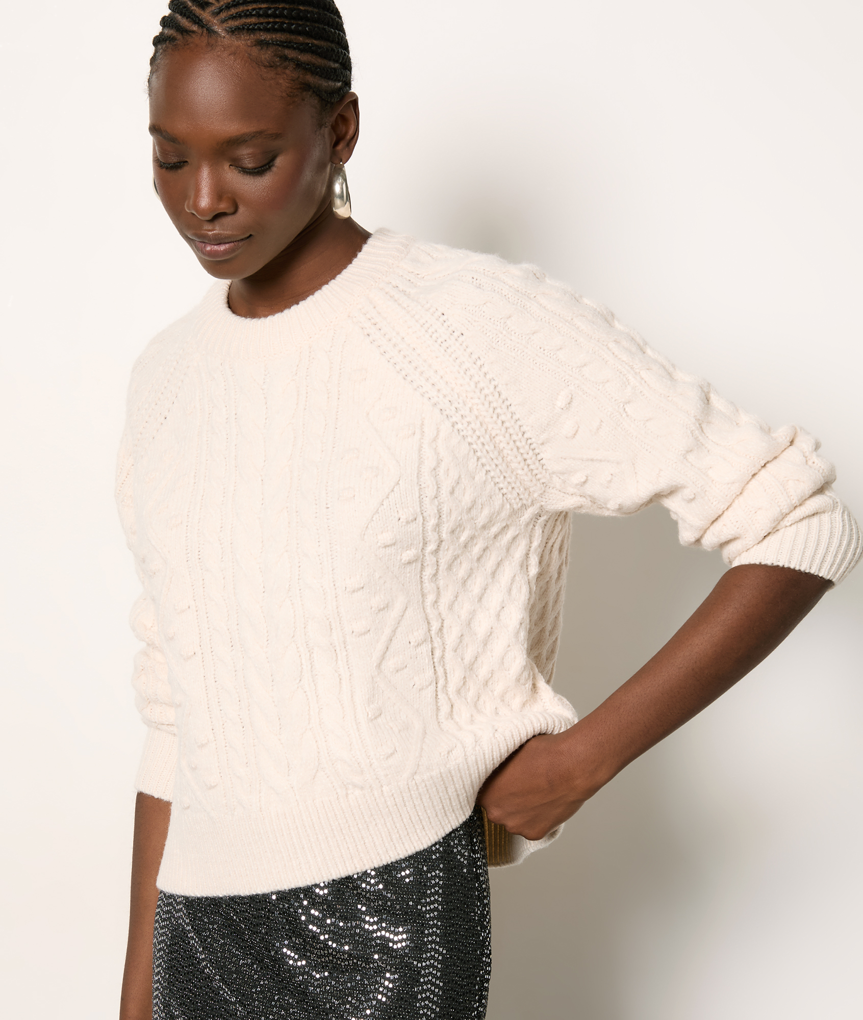 Robe Pull En Maille Torsadée Pour Femme - Col Ras Du Cou, Manches Longues - Style Patchwork Et Plissé - Taille S à 2XL