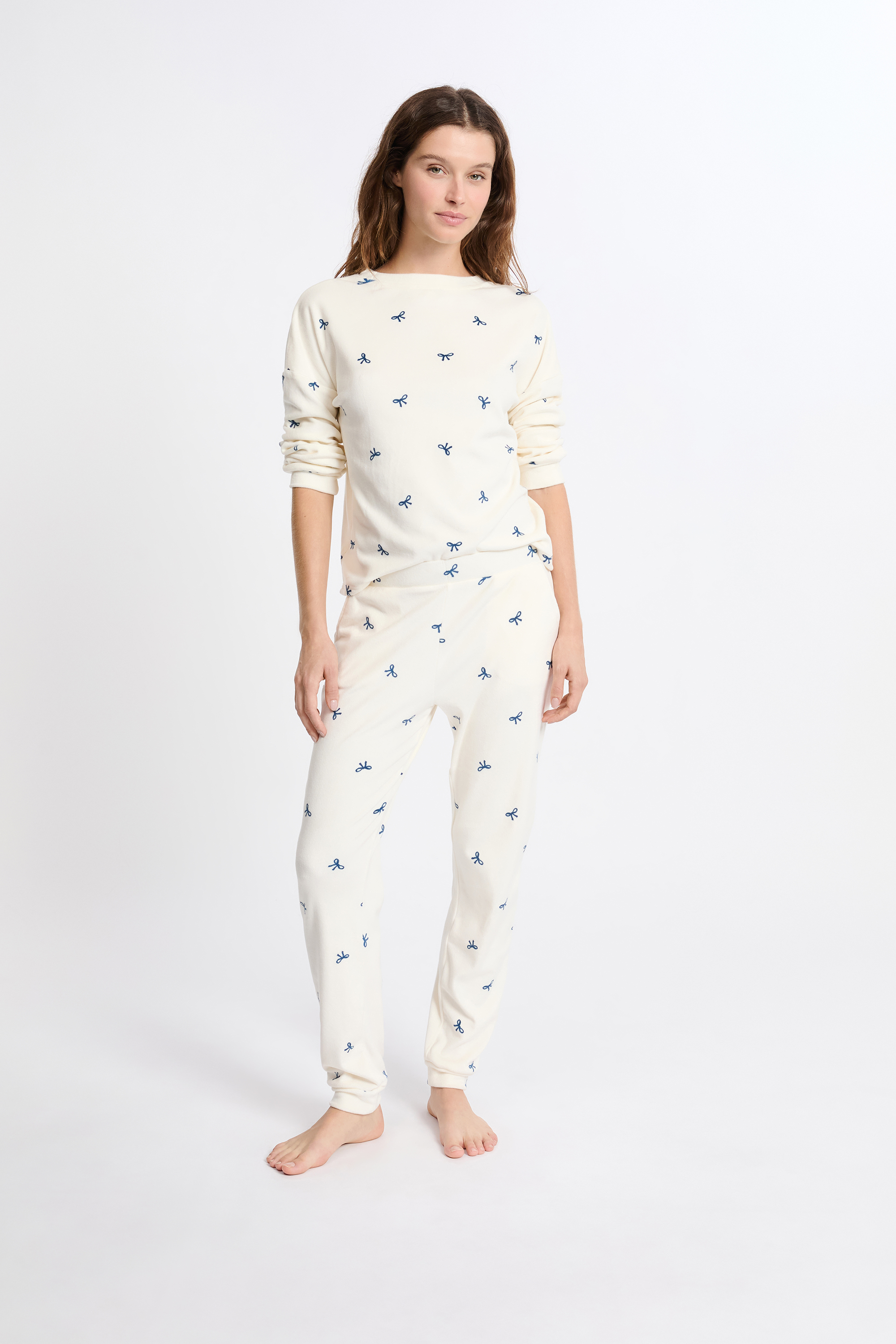 Ensemble de pyjama 2 pièces à motifs noeuds en velours