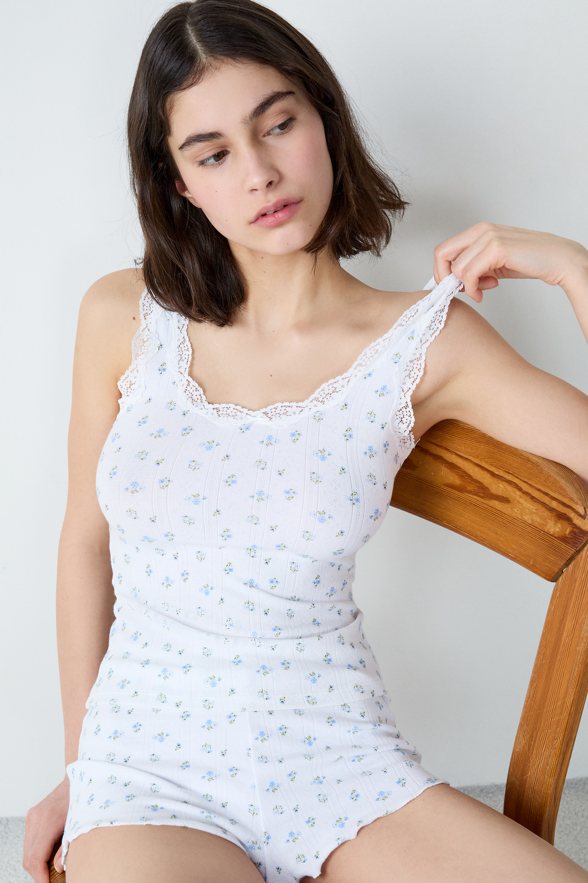 Débardeur en coton en pointelle imprimé détails dentelle COTON - ETAM