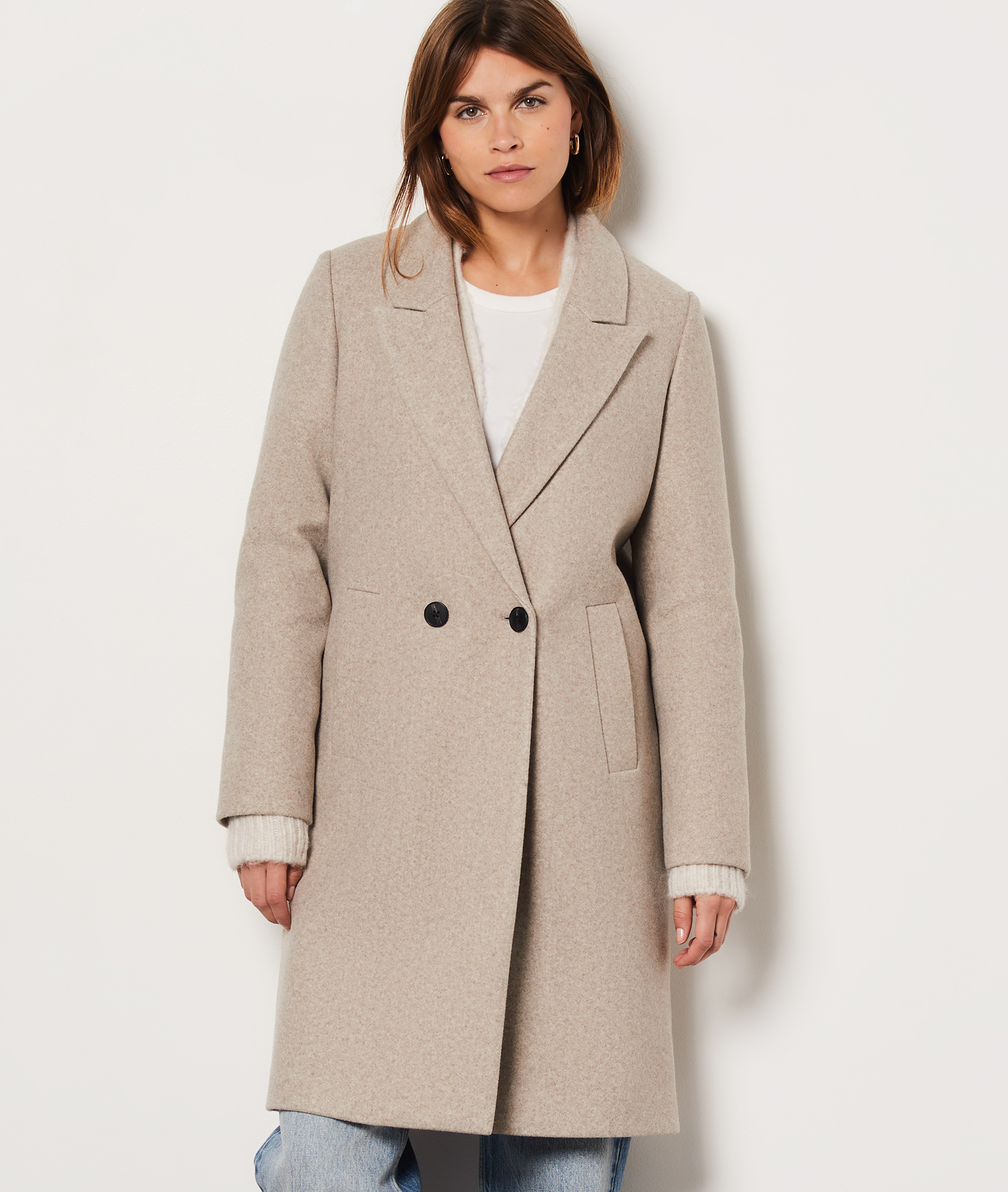 Manteau long boutonné avec laine