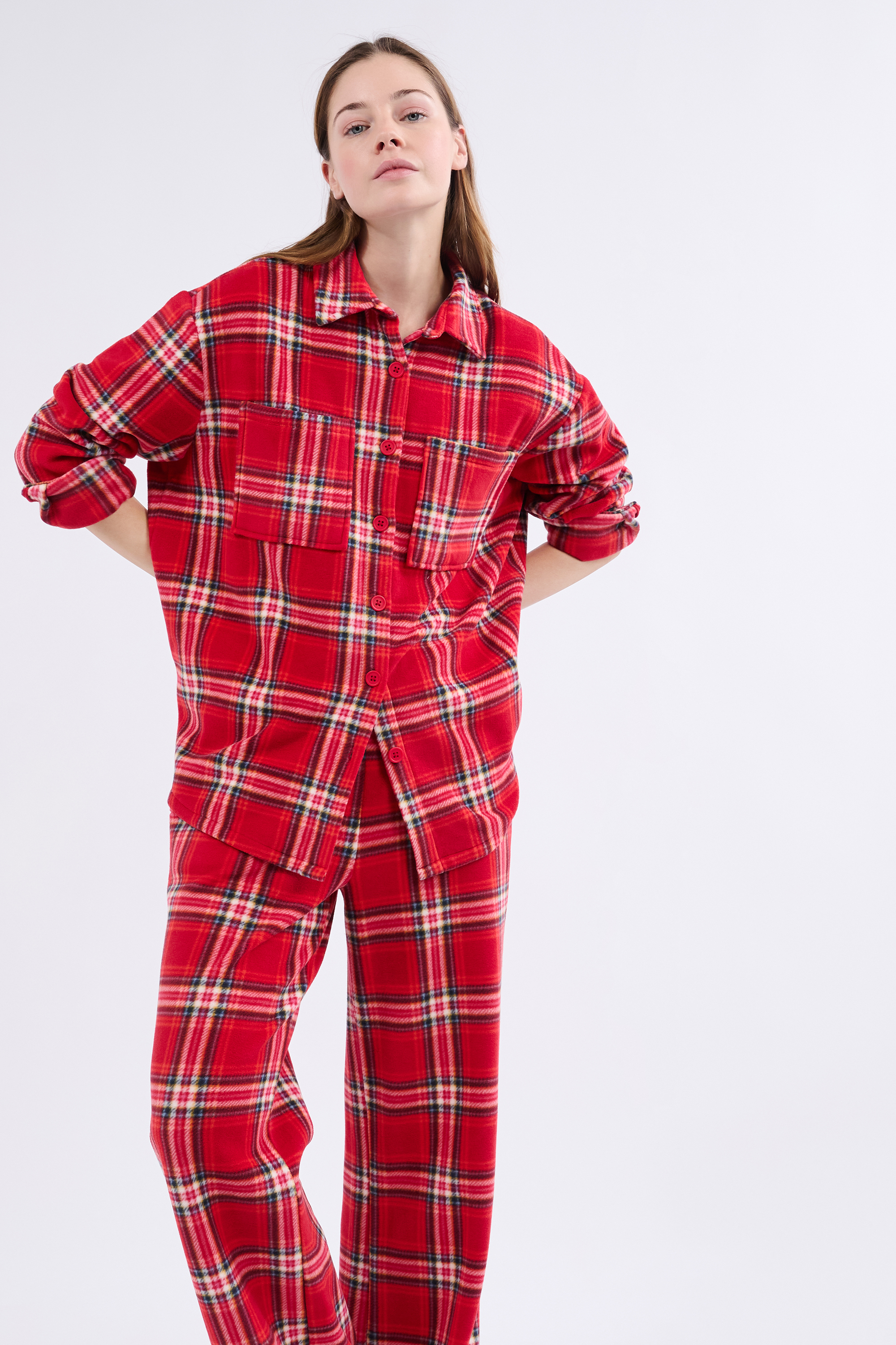 Chemise de pyjama à carreaux en polaire