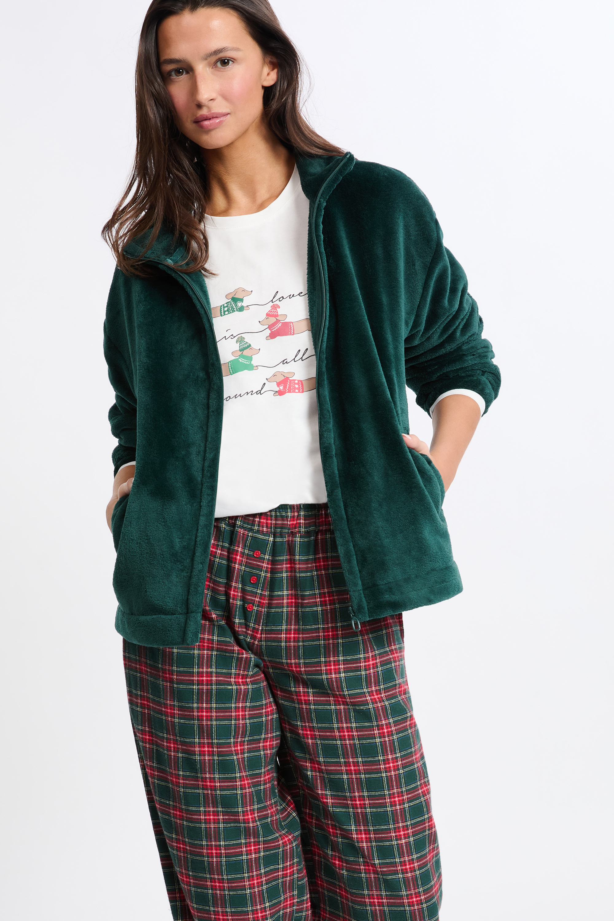 Ensemble de pyjama 3 pièces à carreaux et imprimé teckel - ETAM