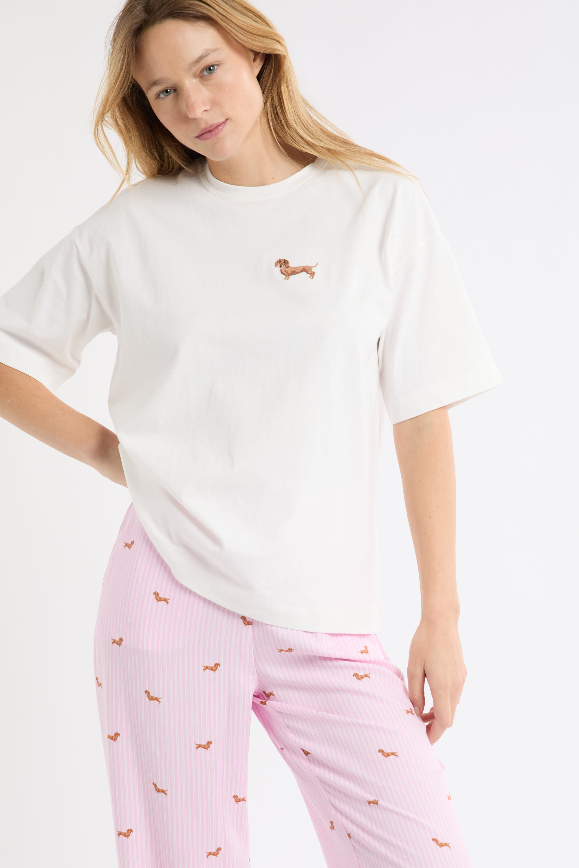 T-shirt en coton "Life is better with a dog" avec broderie teckel COTON - ETAM