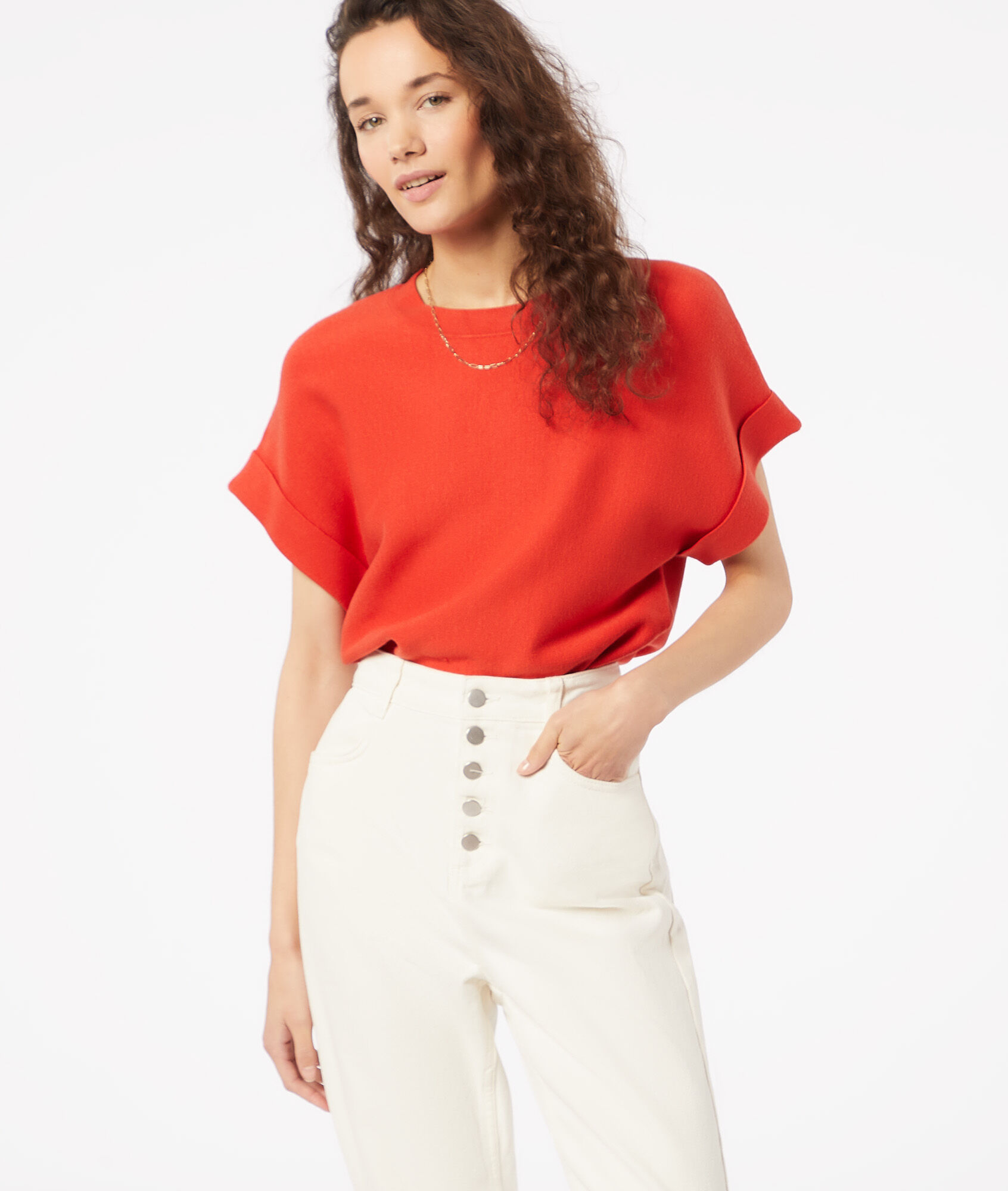 Pull en maille manches courtes ANNICK ORANGE ETAM