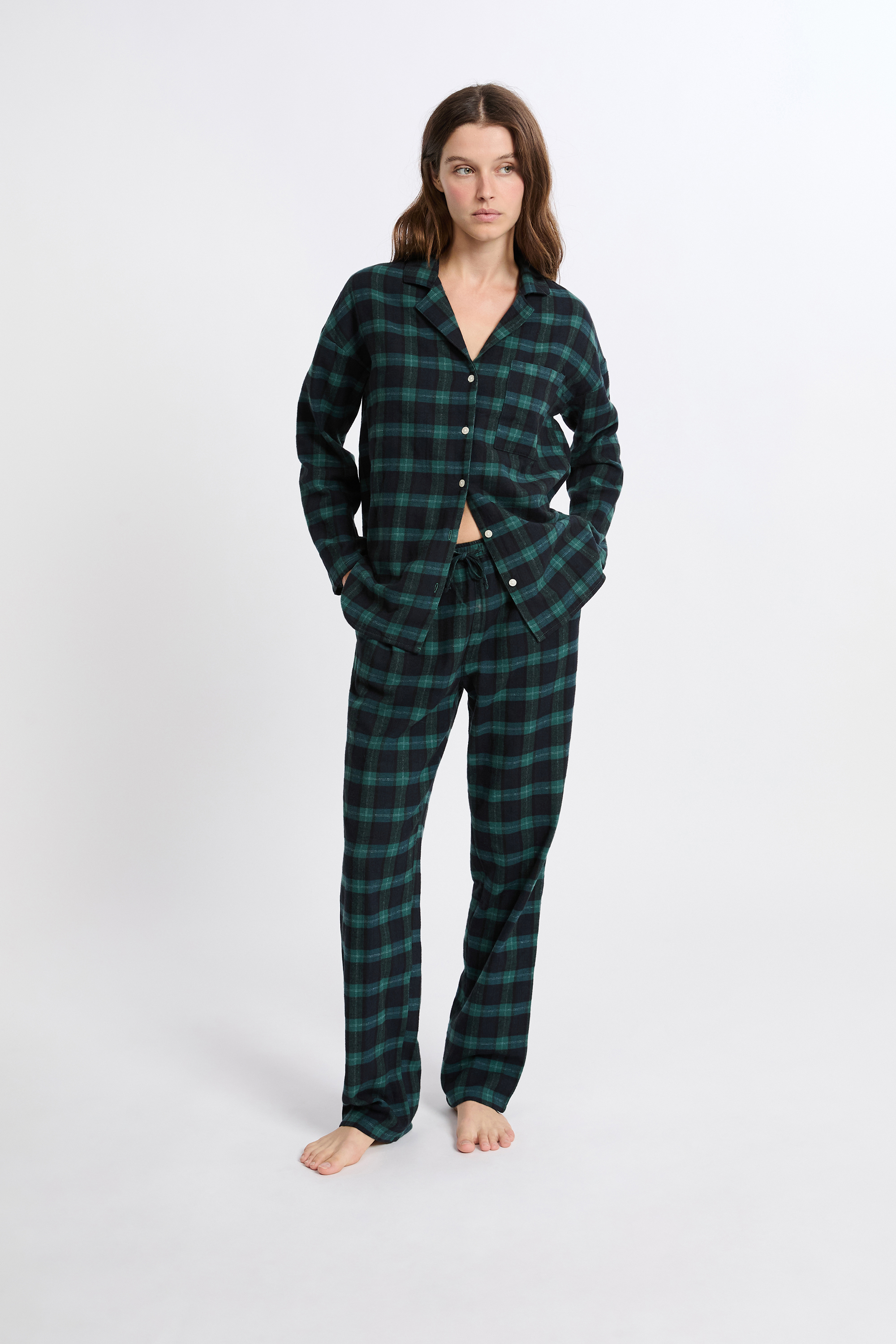 Ensemble de pyjama 2 pièces à carreaux en coton flanelle