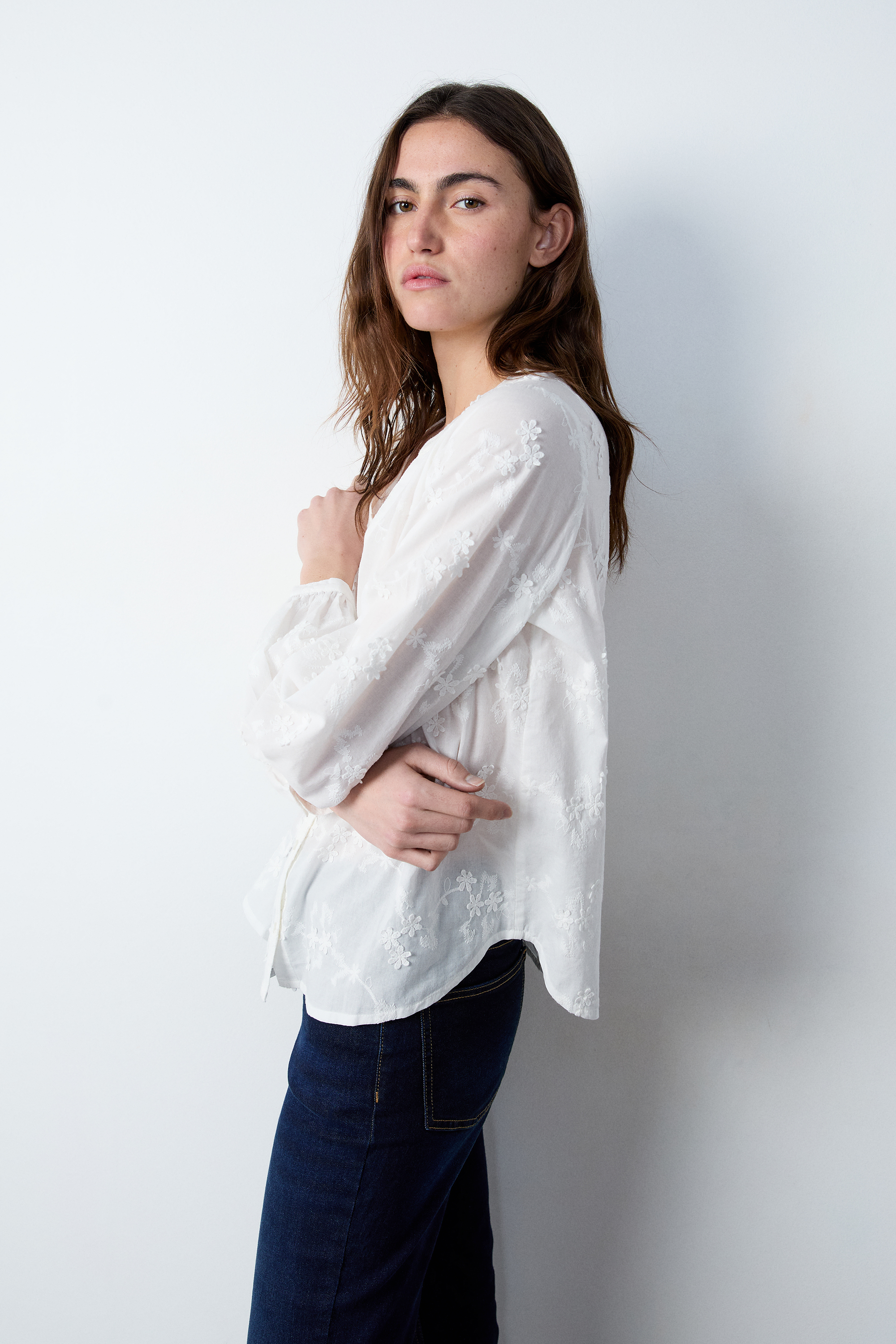 Chemise Blanche Chemisier Fleurs Femme Chemise Manches Longues