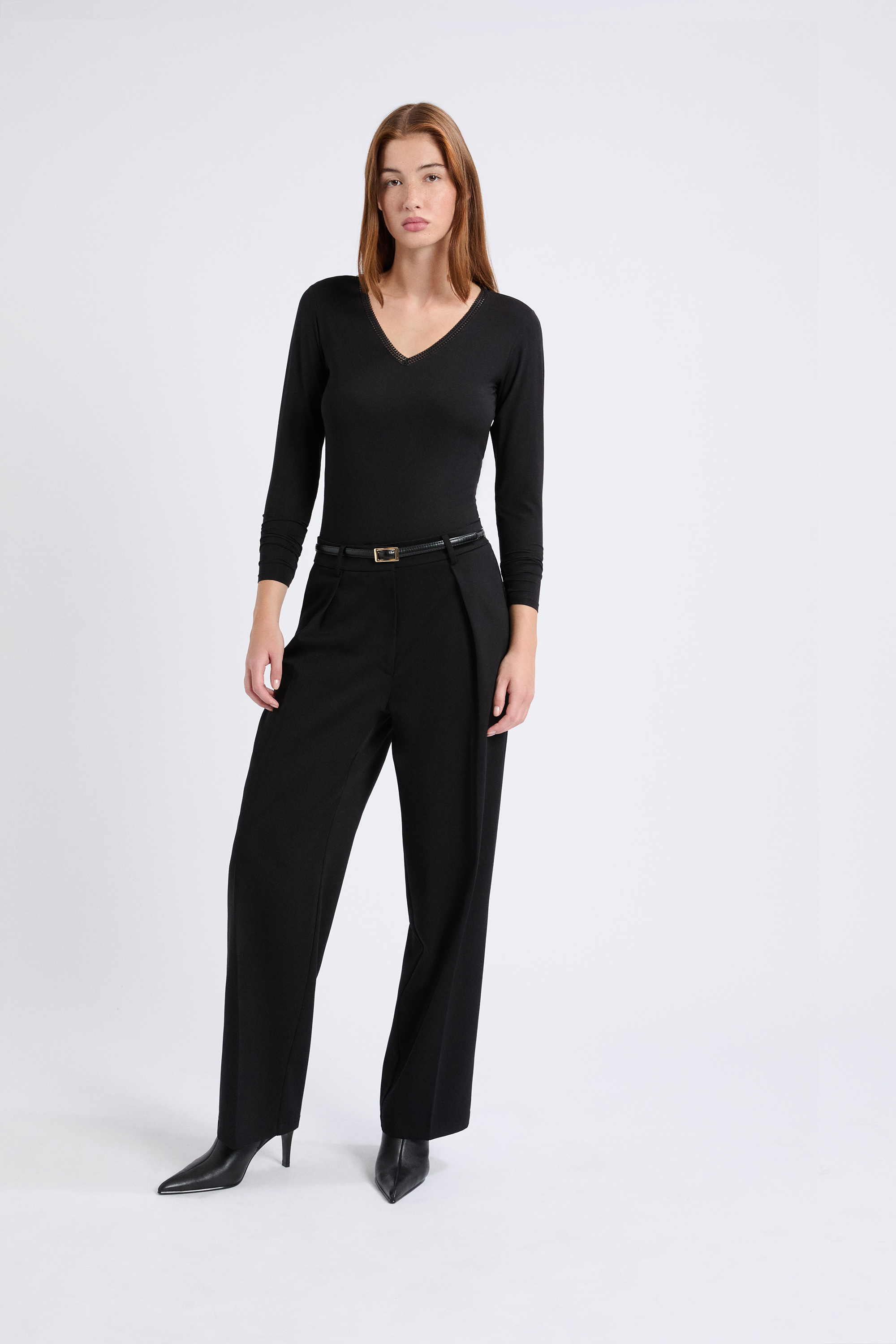 Top Thermique Femme Col V En Dentelle - Manches Longues Viscose/élasthanne - Taille S-XXL