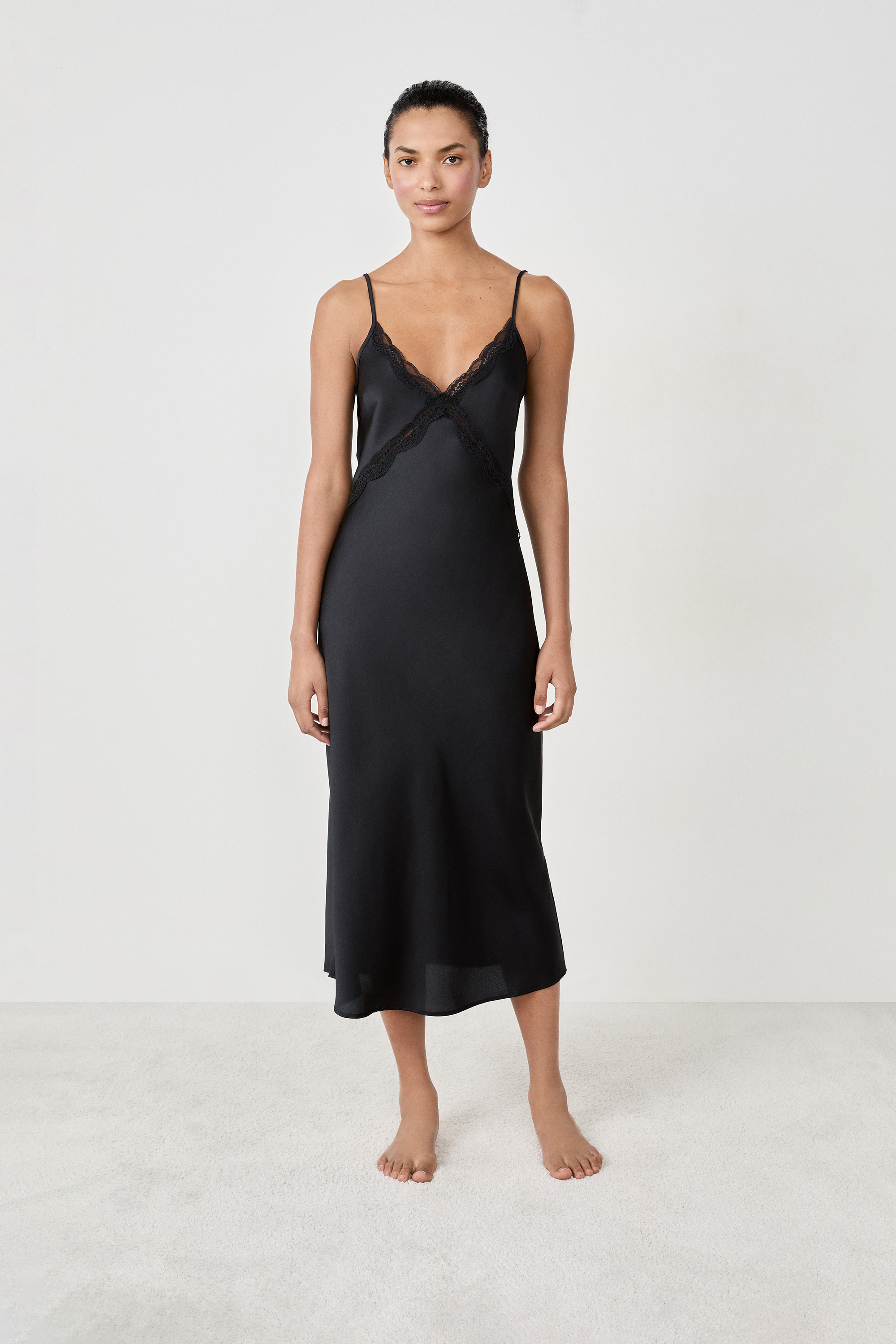 Nuisette longue satinée détails dentelle SATIN - ETAM