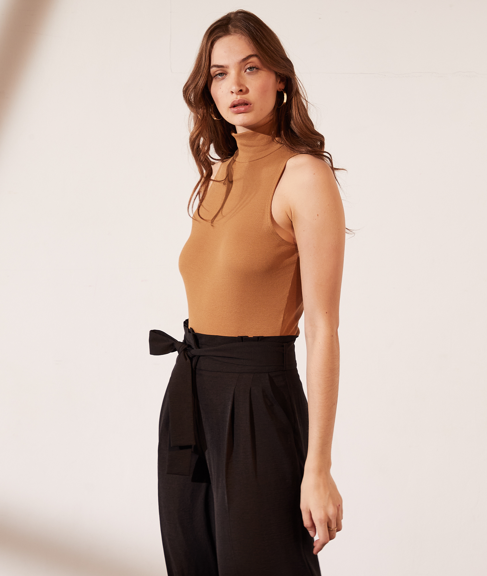 Body sans manches avec col roulé en coton bio LOUNA CAMEL ETAM